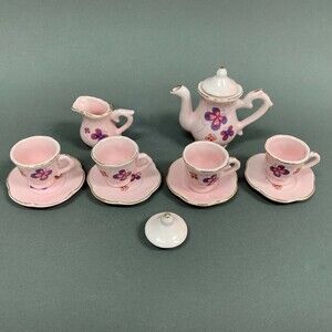 M Z Berger Lot of 12 Pieces Pink Toy Dishes Doll House Tea Set Pretend Play